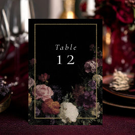 Tarjeta De Mesa Flores oscuras Boda negro elegante