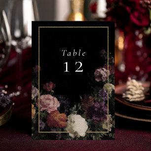 Tarjeta De Mesa Flores oscuras Boda negro elegante
