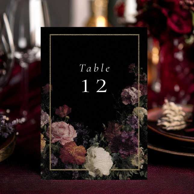 Tarjeta De Mesa Flores oscuras Boda negro elegante (Subido por el creador)
