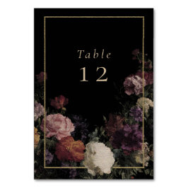 Tarjeta De Mesa Flores oscuras Boda negro elegante