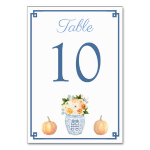 Tarjeta De Mesa Flores otoñales Calabaza Chinoiserie Moda Boda Azu