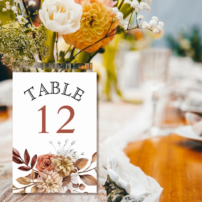 Tarjeta De Mesa Flores otoñales y follaje caen en tierra boda (Subido por el creador)