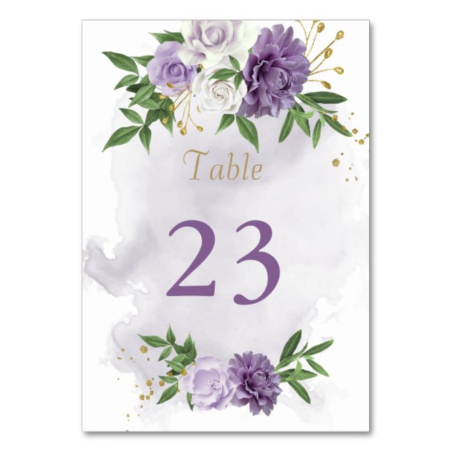 Tarjeta De Mesa flores púrpura de bonito (Anverso)