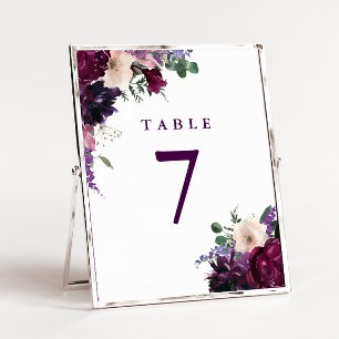 Tarjeta De Mesa Flores púrpura exuberantes   Boda romántico