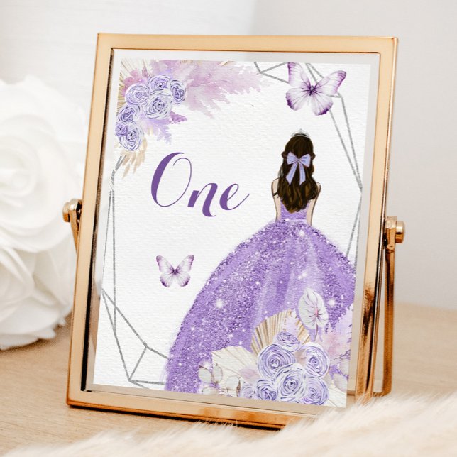 Tarjeta De Mesa Flores púrpuras de plata boho Quinceañera (Subido por el creador)
