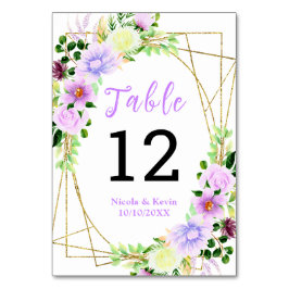 Tarjeta De Mesa Flores púrpuras de primavera con follaje