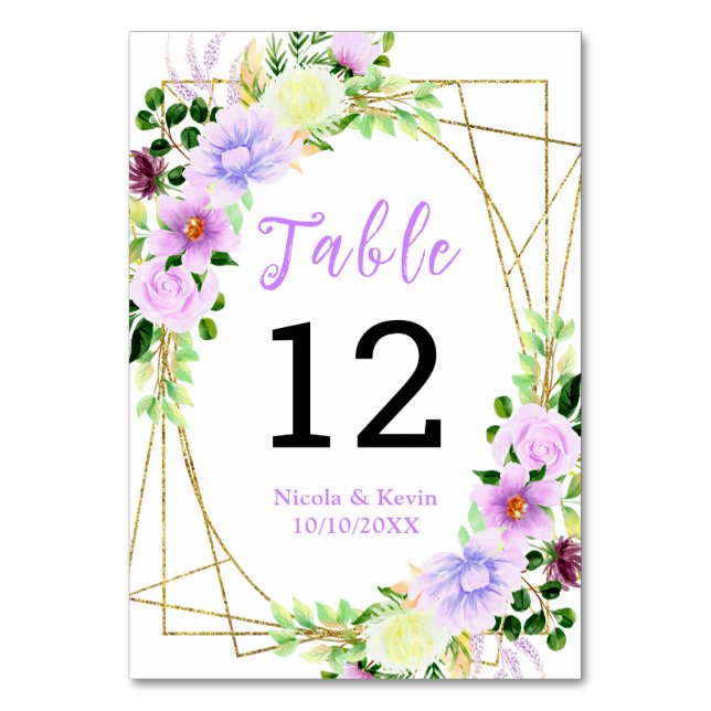 Tarjeta De Mesa Flores púrpuras de primavera con follaje (Anverso)