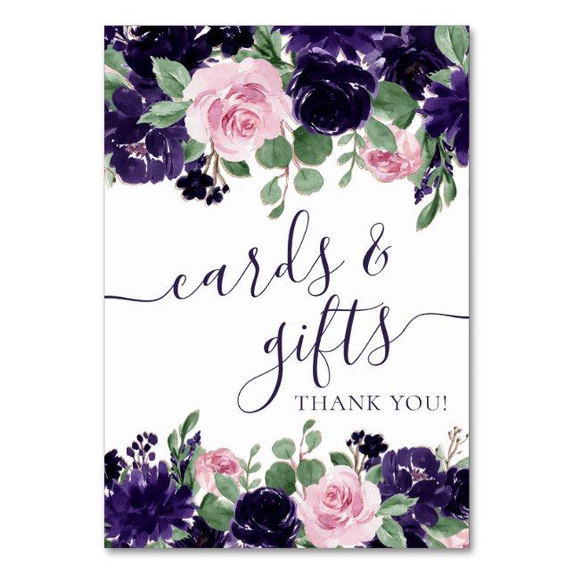 Tarjeta De Mesa Flores | Regalo de Garland de rosas moradas y rosa (Anverso)