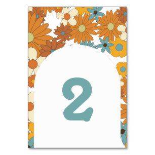 Tarjeta De Mesa Flores retro coloridas Boda de arco de los años 60