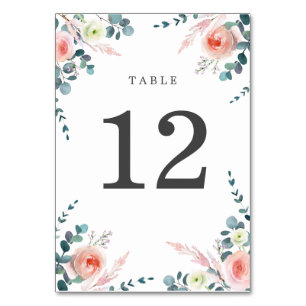 Tarjeta De Mesa Flores románticas Rubor Floral rosa y blanca