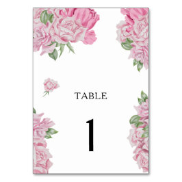 Tarjeta De Mesa Flores rosa color de agua - número de tabla boda