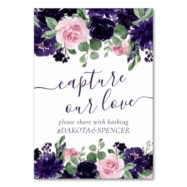 Tarjeta De Mesa Flores | Rosa Púrpura Captura Nuestro Amor (Anverso)