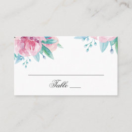 Tarjeta De Mesa Flores rosadas de acuarela. Boda floral sonrosada