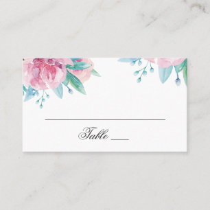 Tarjeta De Mesa Flores rosadas de acuarela. Boda floral sonrosada