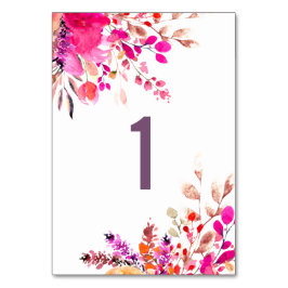 Tarjeta De Mesa Flores rosadas de acuarela. Tab de boda floral de