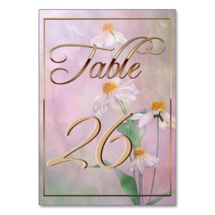 Tarjeta De Mesa Flores rosadas de margarita/guarnición de oro