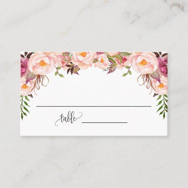 Tarjeta De Mesa Flores rosas Boda de ducha de novia plana (Anverso)