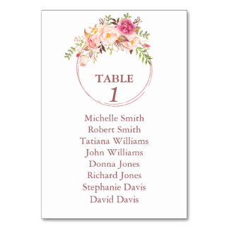 Tarjeta De Mesa Flores rosas Subió la tabla de asientos del bautis