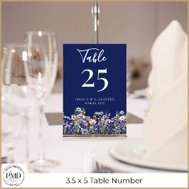 Tarjeta De Mesa Flores salvajes azul turquesa elegante Boda de la 