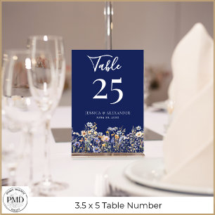 Tarjeta De Mesa Flores salvajes azul turquesa elegante Boda de la 