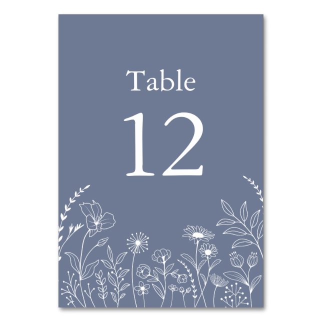 Tarjeta De Mesa Flores salvajes de Boho azul y agitado (Anverso)