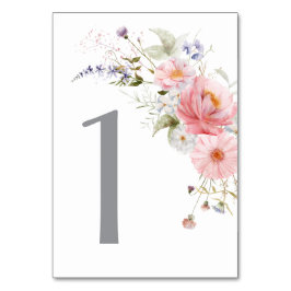 Tarjeta De Mesa Flores salvajes de primavera Boda blanco rosado