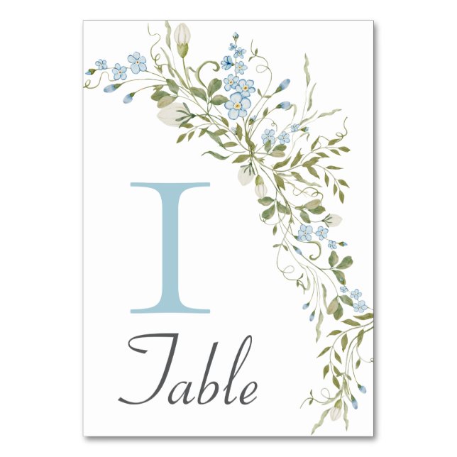 Tarjeta De Mesa Flores salvajes de primavera Boda verde azul (Anverso)