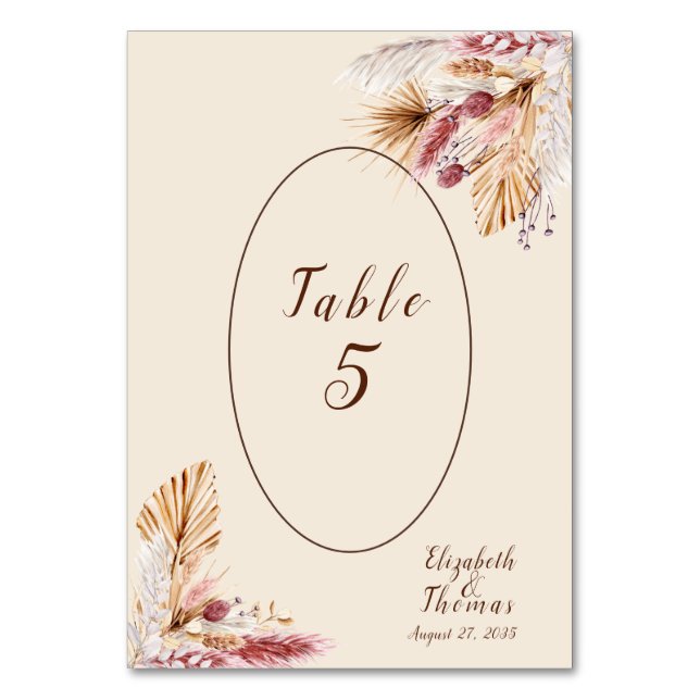 Tarjeta De Mesa Flores secas BOHO hierba de Pampas boda  (Anverso)