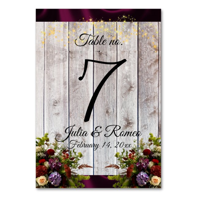 Tarjeta De Mesa Flores silvestres, cintas y luces - Púrpura (Anverso)