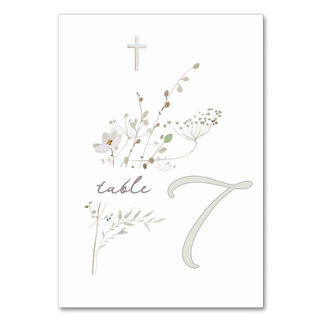 Tarjeta De Mesa flores silvestres delicadas ramo Bautismo n 7 (Anverso)