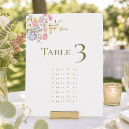 Tarjeta De Mesa Flores silvestres elegantes escritura verde boda
