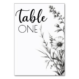 Tarjeta De Mesa Flores Silvestres Negras y Blancas Atractivas