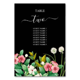Tarjeta De Mesa Flores silvestres Periwinkle Watercolor Negro Boda