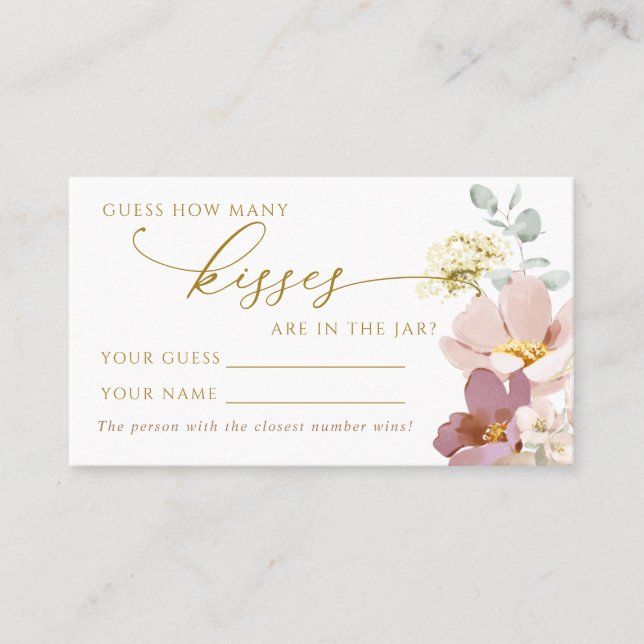 Tarjeta De Mesa Flores silvestres rosadas Cuántas Besos Ducha Tarj (Anverso)