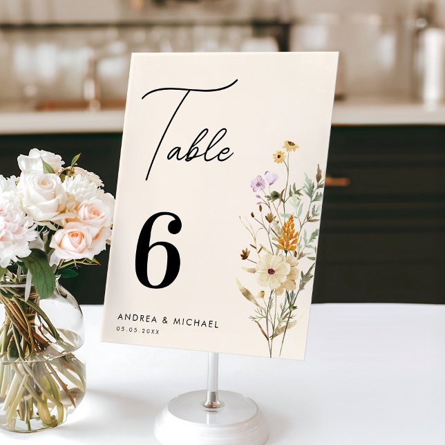 Tarjeta De Mesa Flores silvestres rusas escritura crema Boda Boho (Subido por el creador)