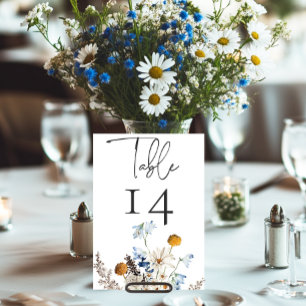 Tarjeta De Mesa Flores silvestres y margaritas azules polvorientas