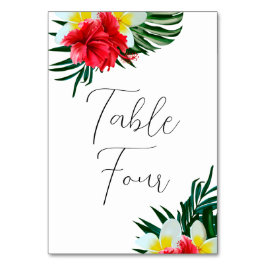 Tarjeta De Mesa Flores tropicales hawaianas en blanco elegante