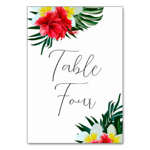 Tarjeta De Mesa Flores tropicales hawaianas en blanco elegante