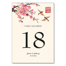 Tarjeta De Mesa Flores y bodas de pájaros pintados con tinta china