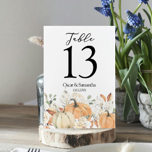 Tarjeta De Mesa Flores y calabazas acuáticas de moda de otoño