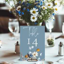 Tarjeta De Mesa Flores y Daisies Rústicas Azul