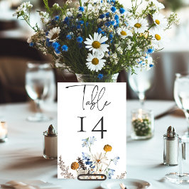 Tarjeta De Mesa Flores y Daisies Rústicas Azul