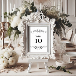 Tarjeta De Mesa Floritura de Elegancia en Blanco y Negro