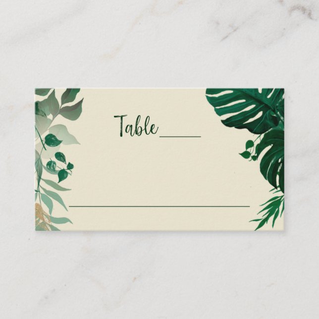 Tarjeta De Mesa Foliage Tropical Verde Boda Moderno Número de tabl (Anverso)