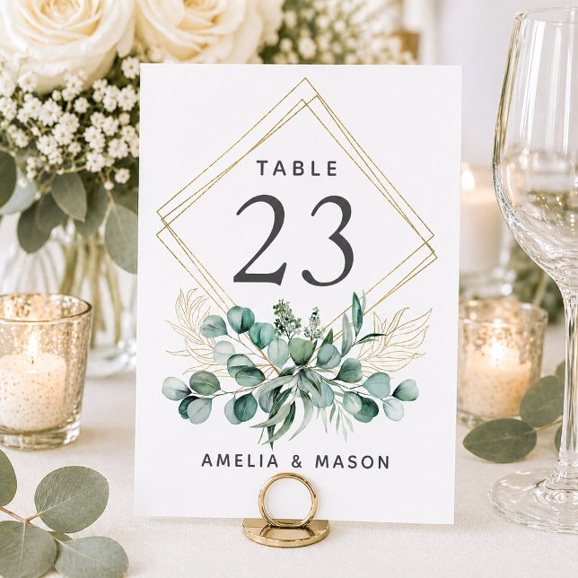 Tarjeta De Mesa Follaje Botánico Verde Eucalipto Boda (Botanical Foliage Eucalyptus Greenery Wedding Table Number)