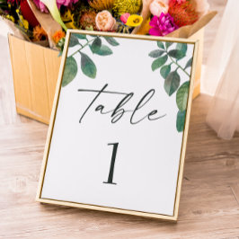 Tarjeta De Mesa Follaje verde acuarela. Boda con guión verde