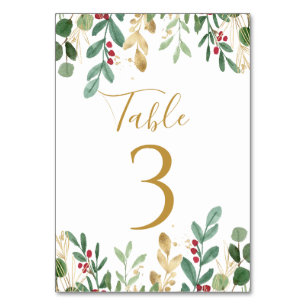 Tarjeta De Mesa Follaje Verde Bayas Rojas Navidad Boda