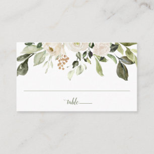 Tarjeta De Mesa Follaje Verde de Boda Floral Acuarela Blanca