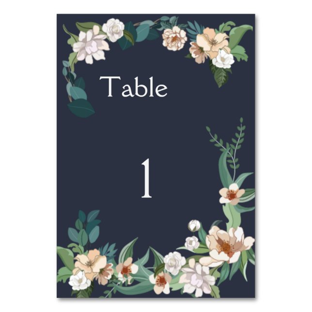 Tarjeta De Mesa Fondo de la Marina Retro Elegante de Flor Blanco (Anverso)