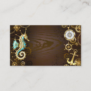 Tarjeta De Mesa Fondo de madera con caballito de mar mecánico